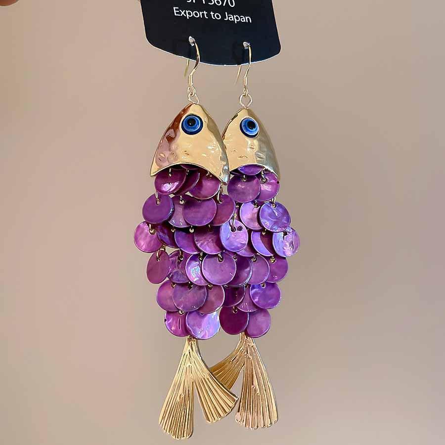 Seaside vacation style flower shell fringed long earrings stud earrings women's earrings design sense