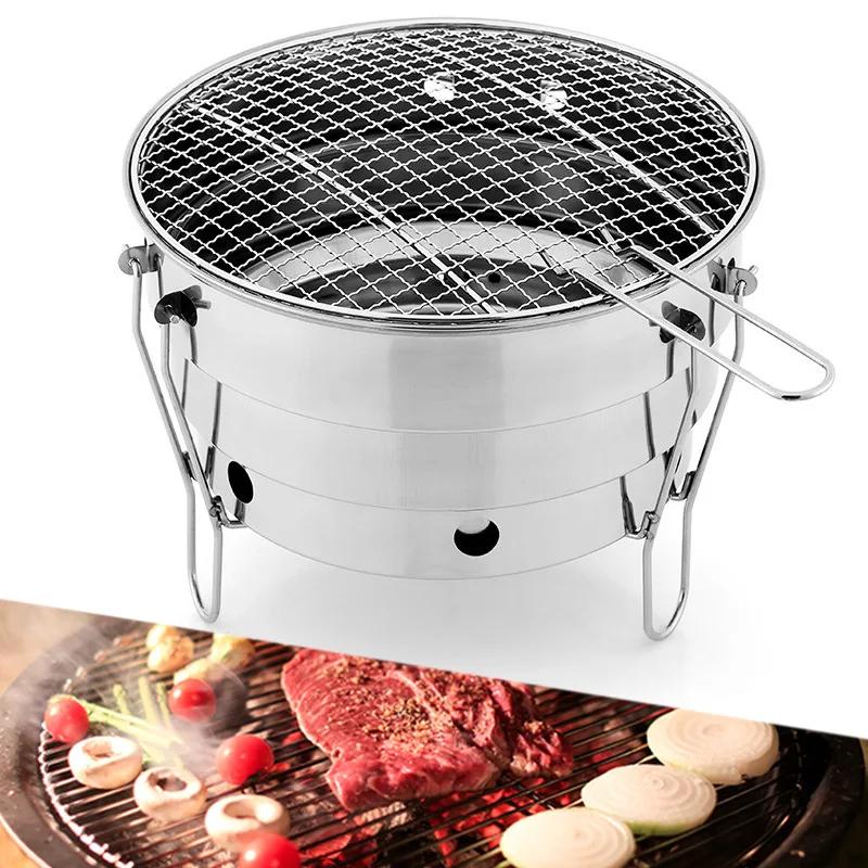 Outdoor BBQ Klappbar Teilbar Tragbar Edelstahl Feuerstelle Kochzubehör Picknick Holzkohle Grillmaschine Campingausrüstung