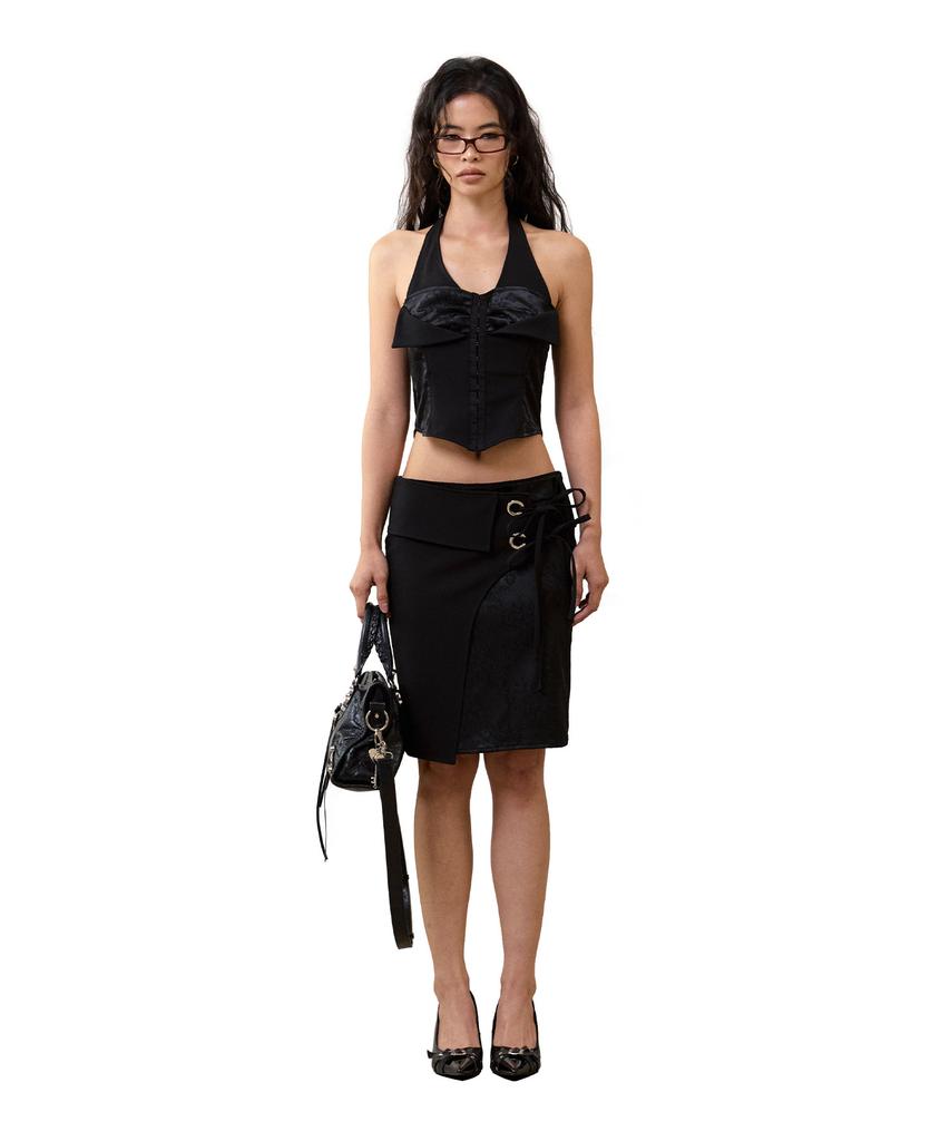 Hilda Jacquard Layered Halter Top [Black]