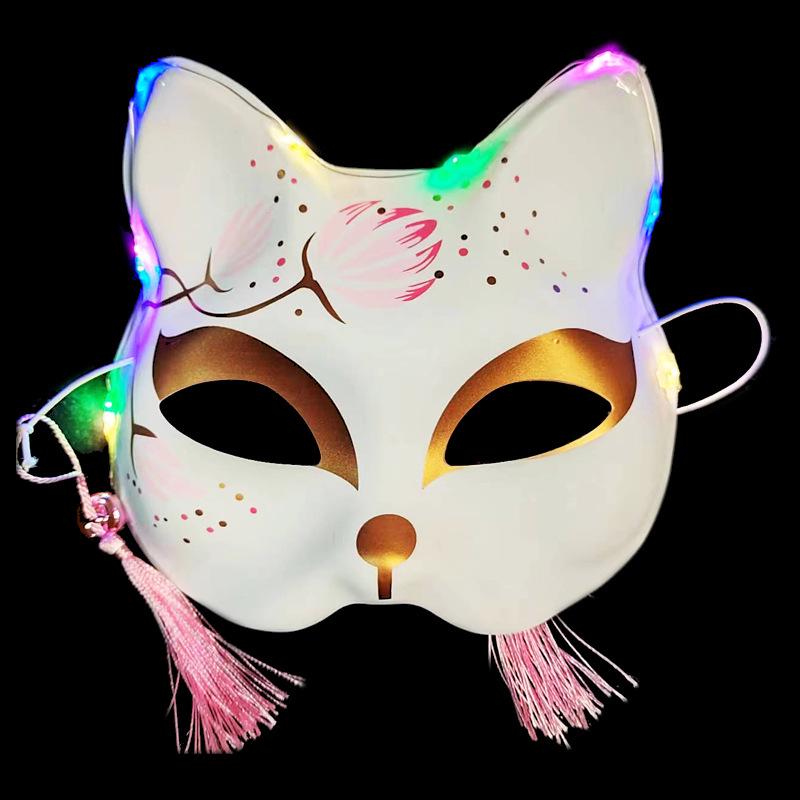 Luminous Cat Fox Mask - Hand-Painted Japanese Style Halloween Party Cosplay for Women
