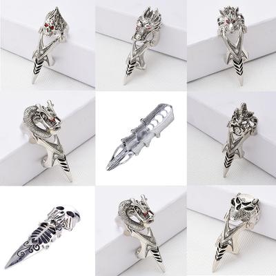 Retro Punk Gothic Armor Ring Ohebný Metal Assassin Scroll Joint Knuckle Kovové celoprsté prsteny pro muže Ženy Šperky