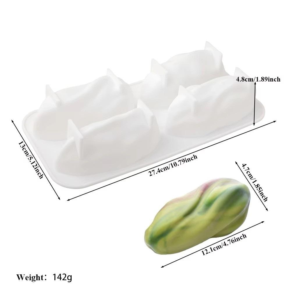 

4-Cell Design Pistachios Chocolate Mold Coffee Bean-shaped Food Grade Silicone French Pastry Mold Reusable Flexible Baking Tools