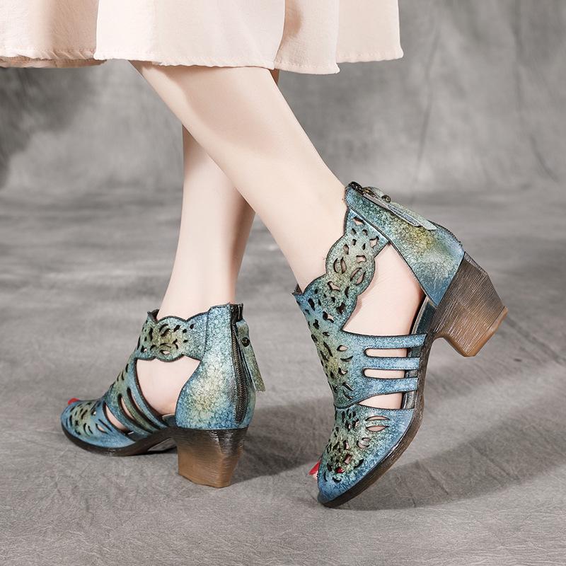 Fashion GKTINOO Women Sandals Summer 2025 New Women Shoes Genuine Leather Retro Zip Casual Sewing Handmade Leisure Ladies Sandals