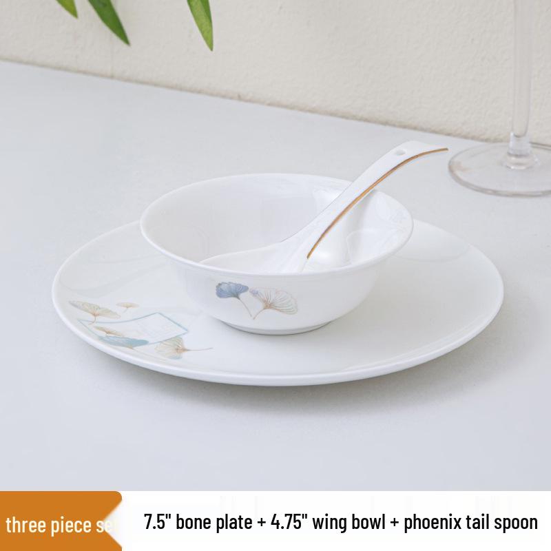 Deluxe Bone China Tableware Set - Three or Four Pieces with Plate, Wing Bowl, and Spoon - Customizable Logo for Hotels, Restaurants, and Clubs.