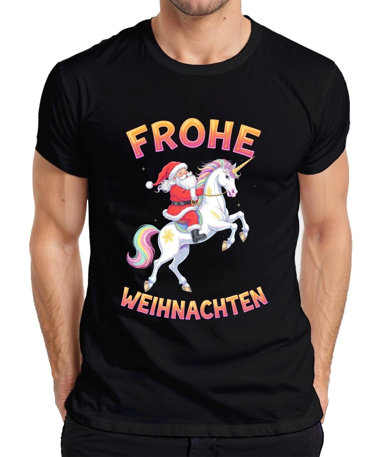 Frohe Weihnachten Weihnachtsmann Einhorn Regenbogen Kinder Lustig Herren T-Shirt XL