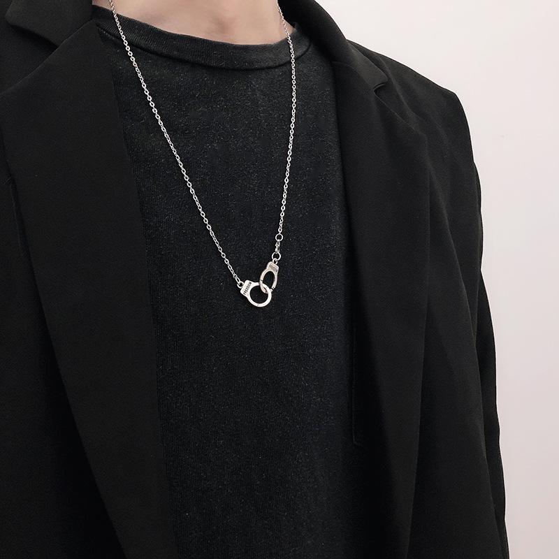 Men's Trendy Hip Hop Clavicle Chain with Handcuff Pendant - Stylish European and American Cold Style Accessories