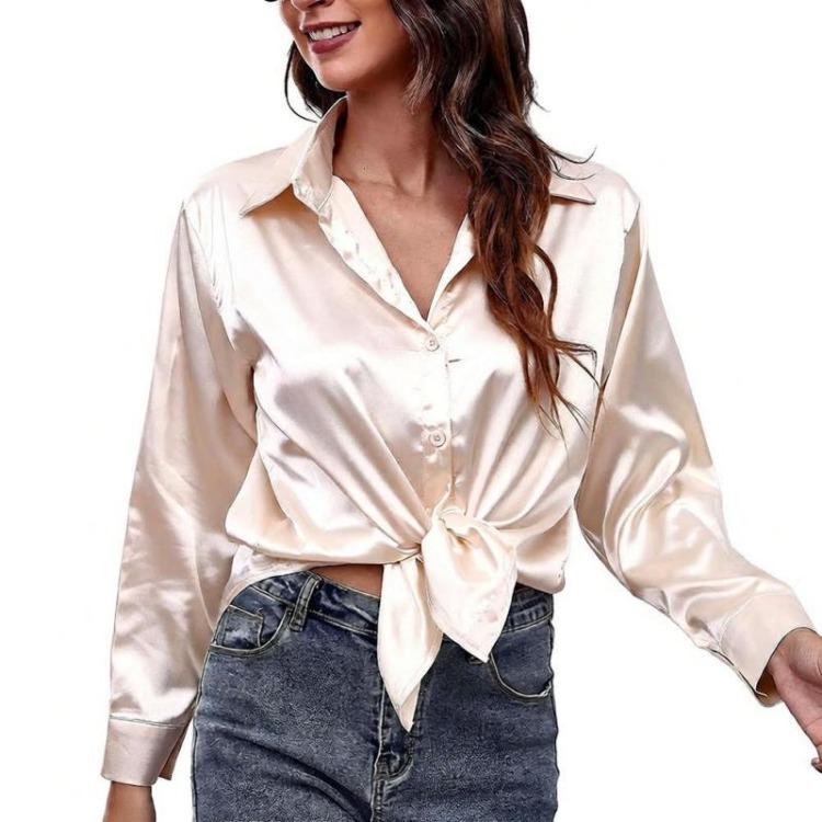 Langarm-Satinbluse für Damen Büro Elegantes Hemd