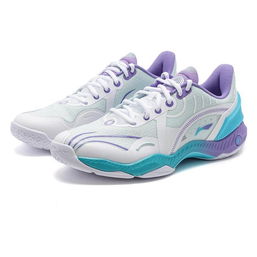 Li Ning Raid Rubber Slip Resistant Low top Badminton Shoes Unisex Standard White Sea Blue AYZT009-1