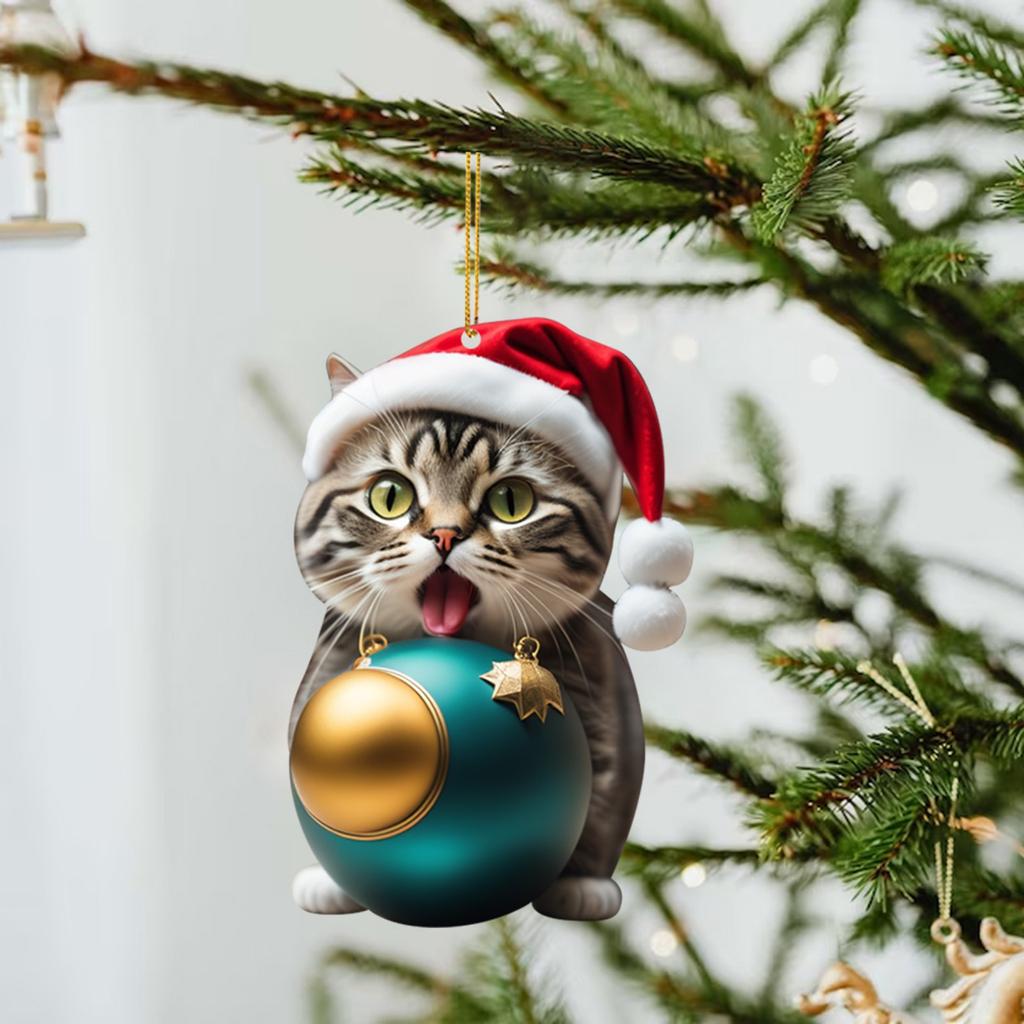 2D Acrylic Funny Cat Christmas Ornament Modern Home Decoration Car Pendant Hanging Tree Ornament 2025