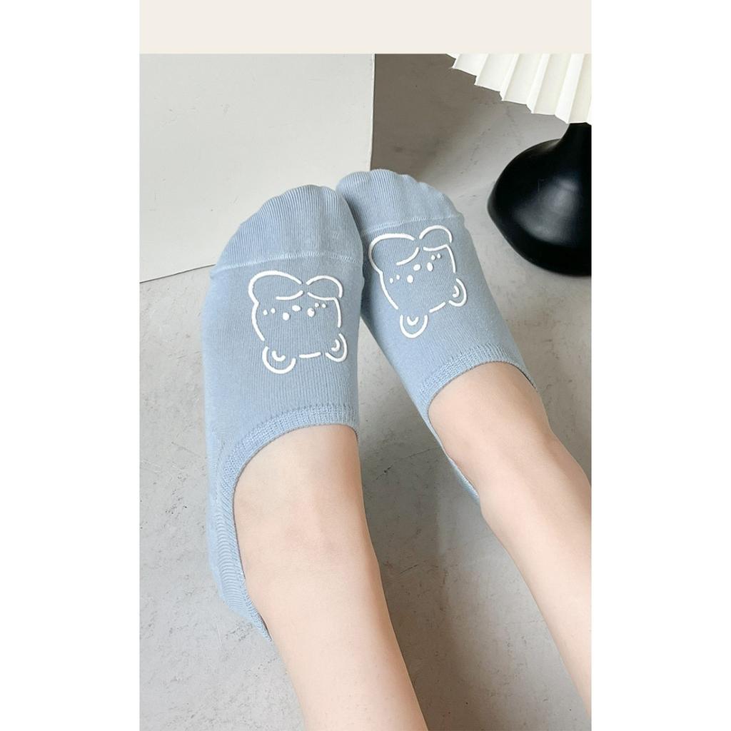 Calcetines de Barco de Osito de Dibujos Animados para Mujer Finos Antideslizantes de Silicona Talón Antideslizante Calcetines Invisibles para Mujer Verano Sencillos Boca Baja Calcetines Cortos