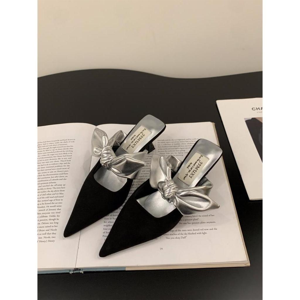 French Xiaoxiangfeng Bag Head Half Slippers Fairy Shoes Wear 2025 New Spring and Summer Bow High Heel Sandals