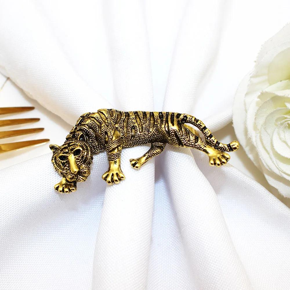 12PCS Creative Leopard and Tiger  Napkin Rings Animal Metal Napkin Holders  for Table Decoration and Accessories Home Decoration