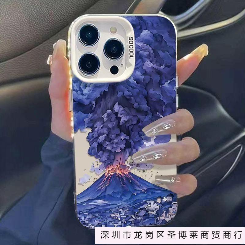 Blue volcano eruption applies to Apple 15Promax mobile phone case iPhone14Plus16 creative 13 explosion