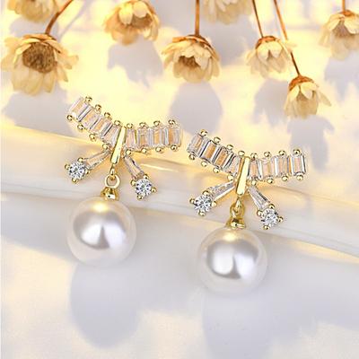 Stud Earrings with High-end Bows and Pearl Earrings Fashionable Earrings