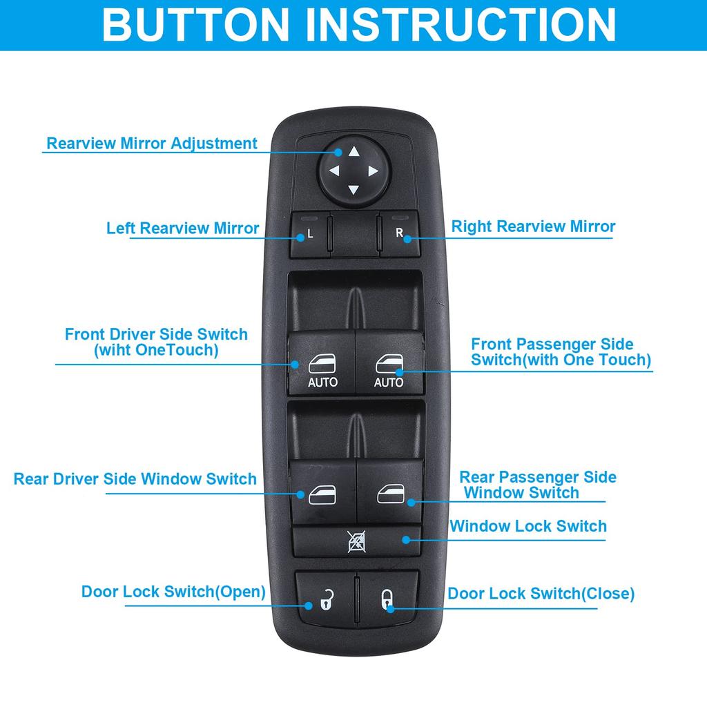 Master Power Window Switch Left Driver Side For Chrysler Town & Country 2012-2016, Dodge Grand Caravan 2012 2013 2014 2015 2016 2017 2018  For Ram
