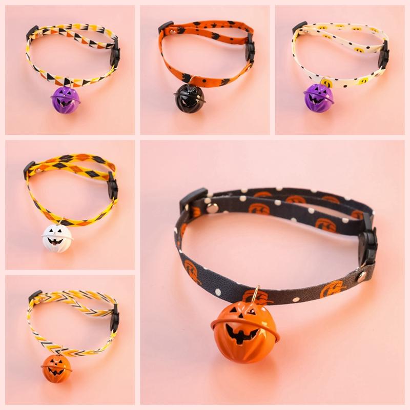 Halloween Dog Cat Collars Adjustable Breakaway Collars Safety With Pendant Big Bell Pumpkin Ghost Bats Pet Festival Collars