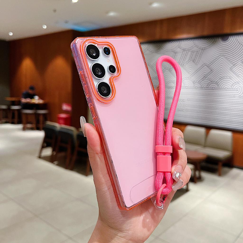 For Samsung Galaxy S25 Ultra Case with Wrist Strap/Orange Camera Edge TPU+PC Shockproof Phone Back Cover