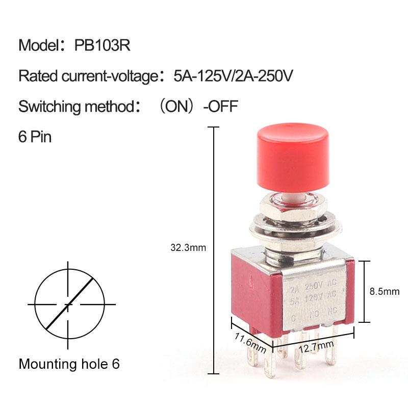 5 Stücke 3Pin 6Pin C-NO-NC 6mm Mini Momentary Automatische rückkehr Push Button Schalter (EIN)-AUS 5A125V/2A250V Kippschalter