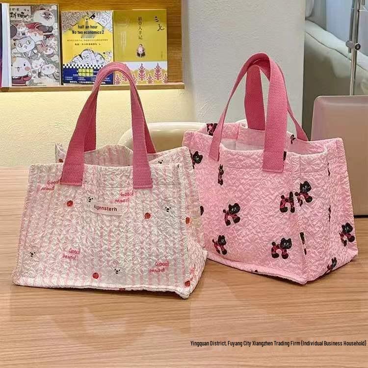 Urocza torba na lunch Bento w japońskim stylu - Duża pojemność, Przenośna, Odporna na plamy torba płócienna