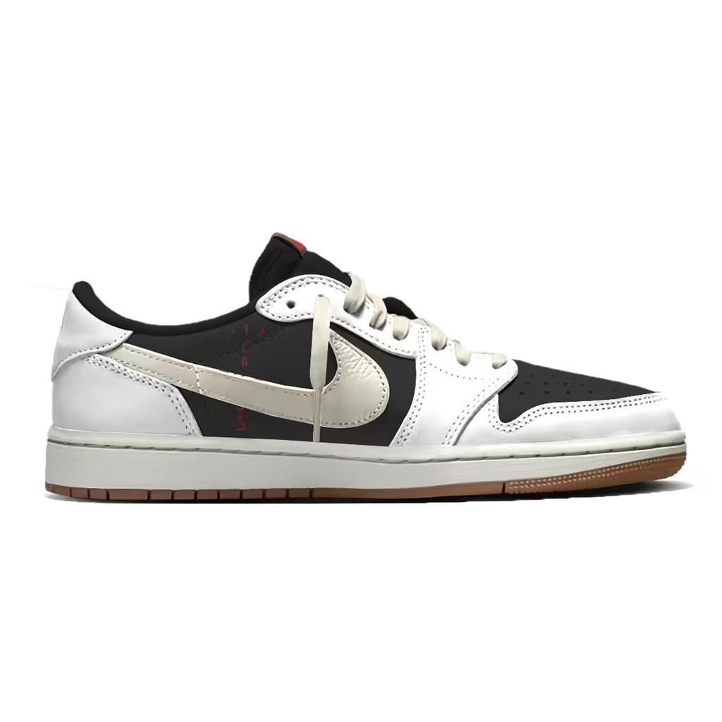 Jordan x Travis Scott Air Jordan 1 Cushioning Abrasion Resistant Low top Vintage Basketball Shoes Unisex White DZ4137-700(Team1803-3)