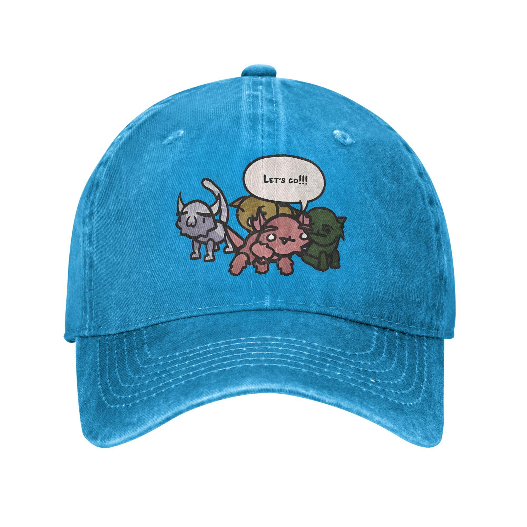 

Mewgenics Let s Go Baseball Caps Retro Distressed Washed Headwear for Men Women Workouts Adjustable Caps Hat One Size синий