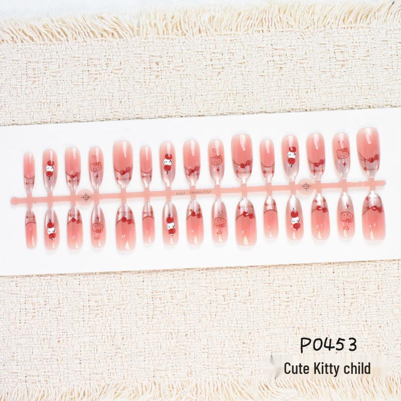 Cute Cat Head KT Ball Blush Ballet Style Cat Eye Press-On Nail Stickers - 30 Pieces