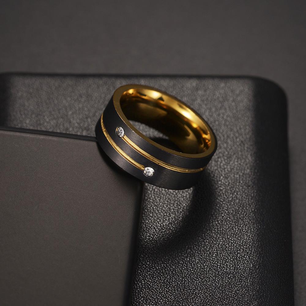 8MM Two-Tone Black & Gold Diamond Inlaid Titanium Steel Unisex Ring (2024)