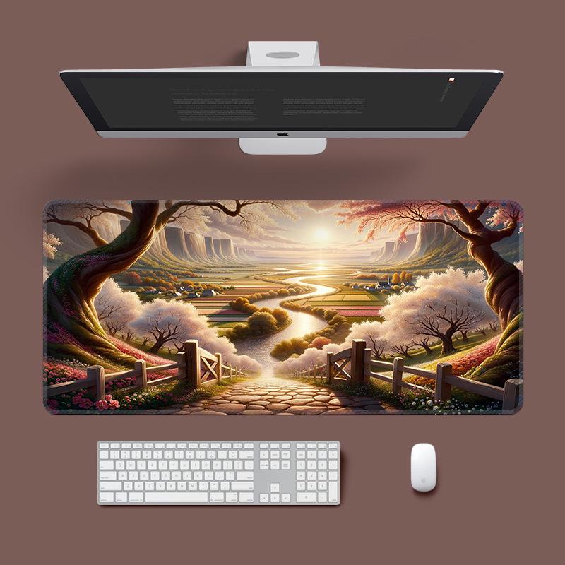 Extra Large Washable Mouse Pad - Aurora Landscape & Sunset Clouds Design, Thickened for Office and Gaming Desks