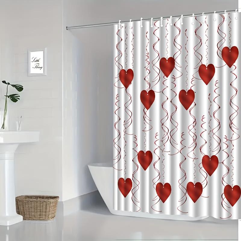 Red Heart Shower Curtain White Background Love Design Romantic Bathroom Decor Waterproof Printed Bath Curtain Home Fashion