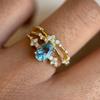 Luxury New Simple and Compact Women's Pair Ring Ins Fashionable Gold-plated Inlaid Sea Blue Diamond Set Jewelry