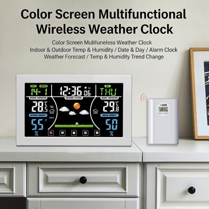 Orologio Stazione Meteo con Schermo a Colori con Monitor di Temperatura Umidità per Casa Giardino Garage Cantina Cantina