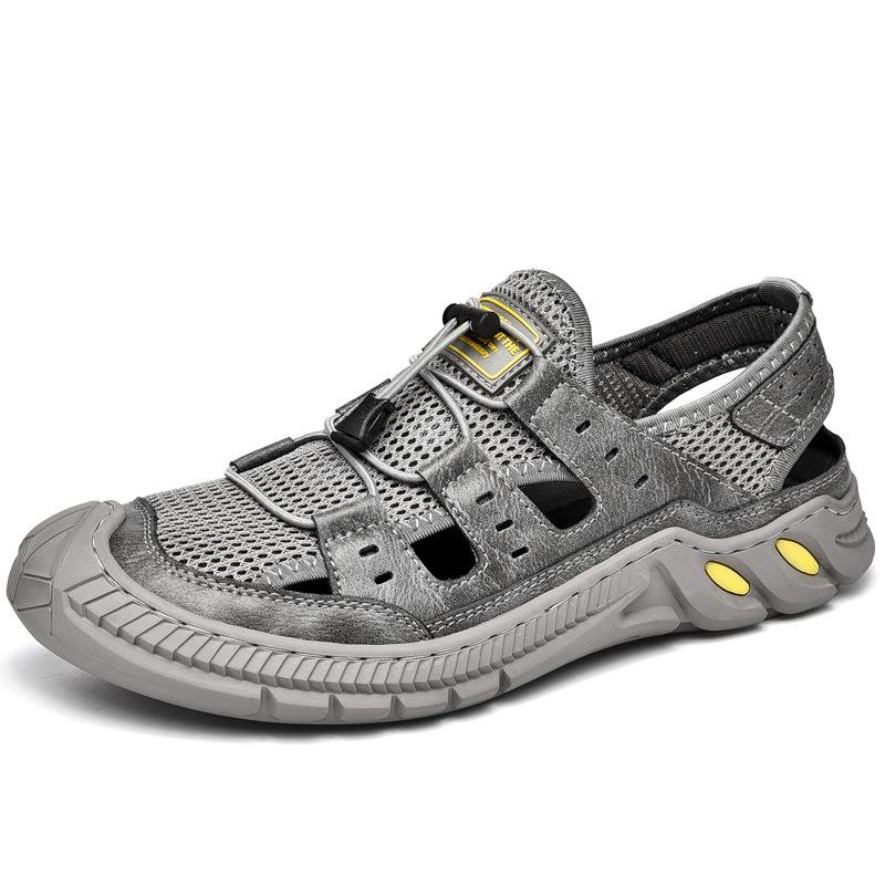 Sommer Mesh Sandalen Herren Neue Trendige Pumpe Strandschuhe Herren Echtes Leder Ausgehöhlt Sportliche Freizeitschuhe