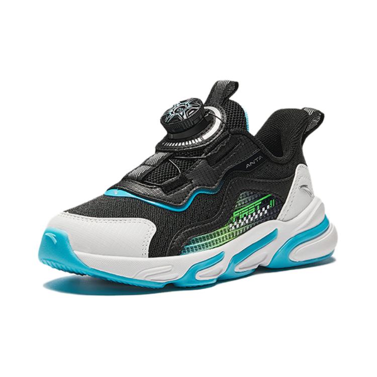 Anta Kids Synthetic Leather Fabric Comfortable Shock Absorbing Wear Resistant Non Slip Low Top Running Shoes Kids sneaker Black White Blue A12439919-3