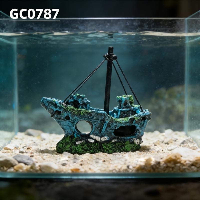 Handcrafted Fish Tanks Ornament Miniature Wrecked Ship Artificial Boats Aquariums Decoration for Underwater Sceneries