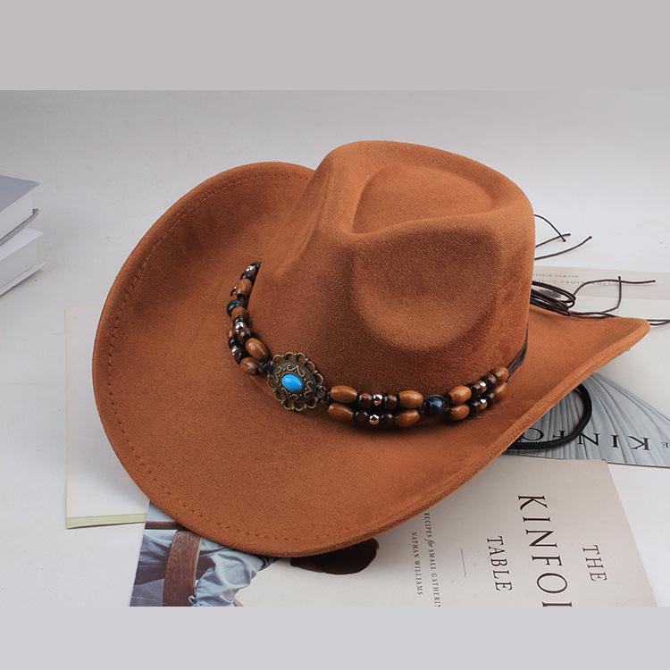 Western Cowboy Style Tibetan Bull Head Accessories Fashion Top Hat Autumn/Winter New Collection Deer Skin Velvet Large Edge Riding Hat