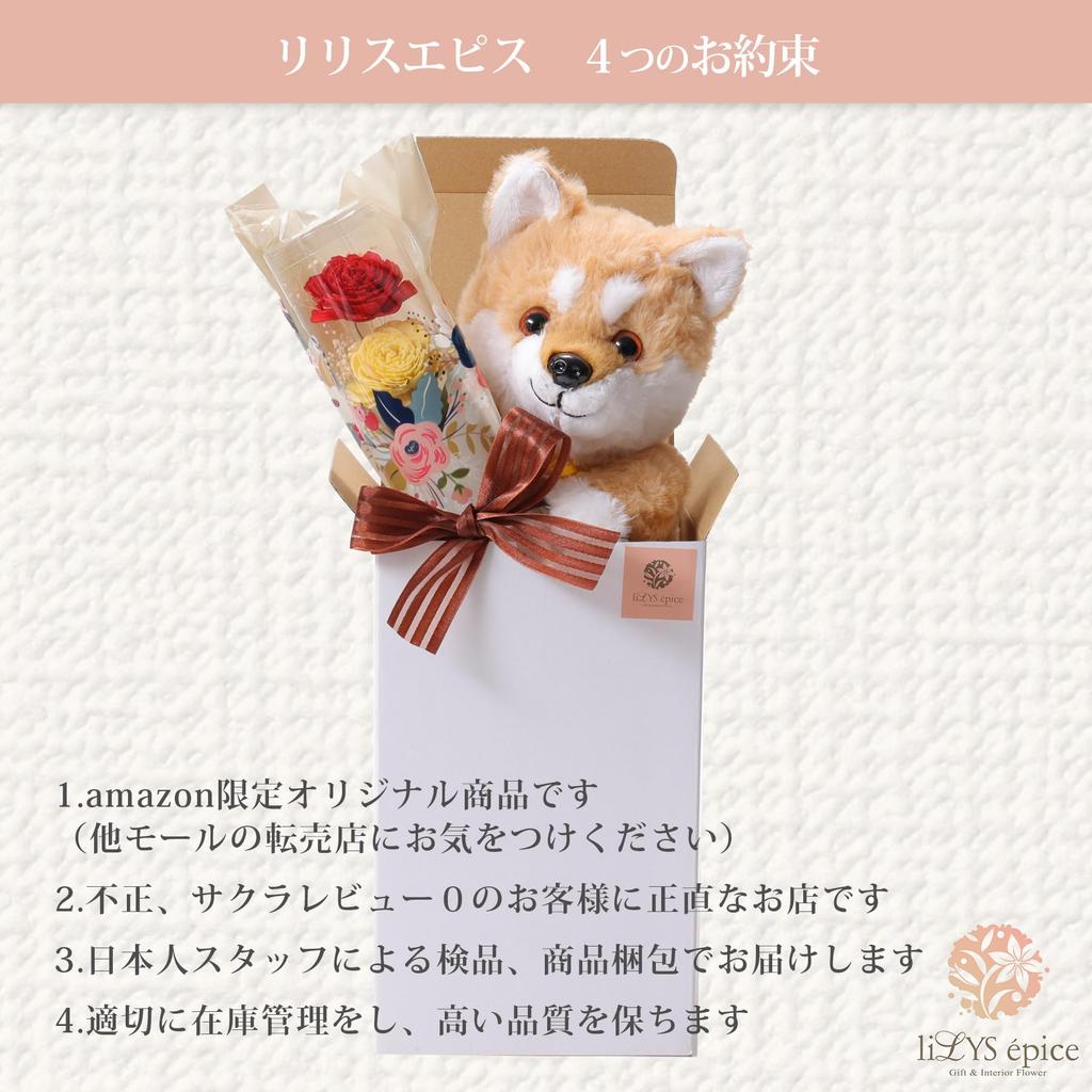 liLYS Preserved Flower Shiba Inu Plush Toy with Single Perfect Gift for and Birthdays Pink and épice Rose, Celebrations, Anniversaries, (Shiba Inu,