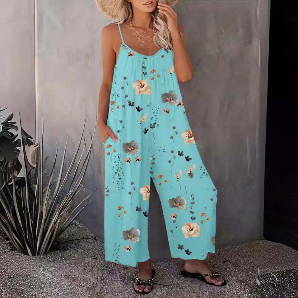 2025 Fashion Spring and Summer Casual Women's Suspender Trousers Autumn Loose and Breathable Style Printed Sleeveless Jumpsuit for Women