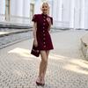 Independent Solid Color Short-Sleeve Button-Up Dress