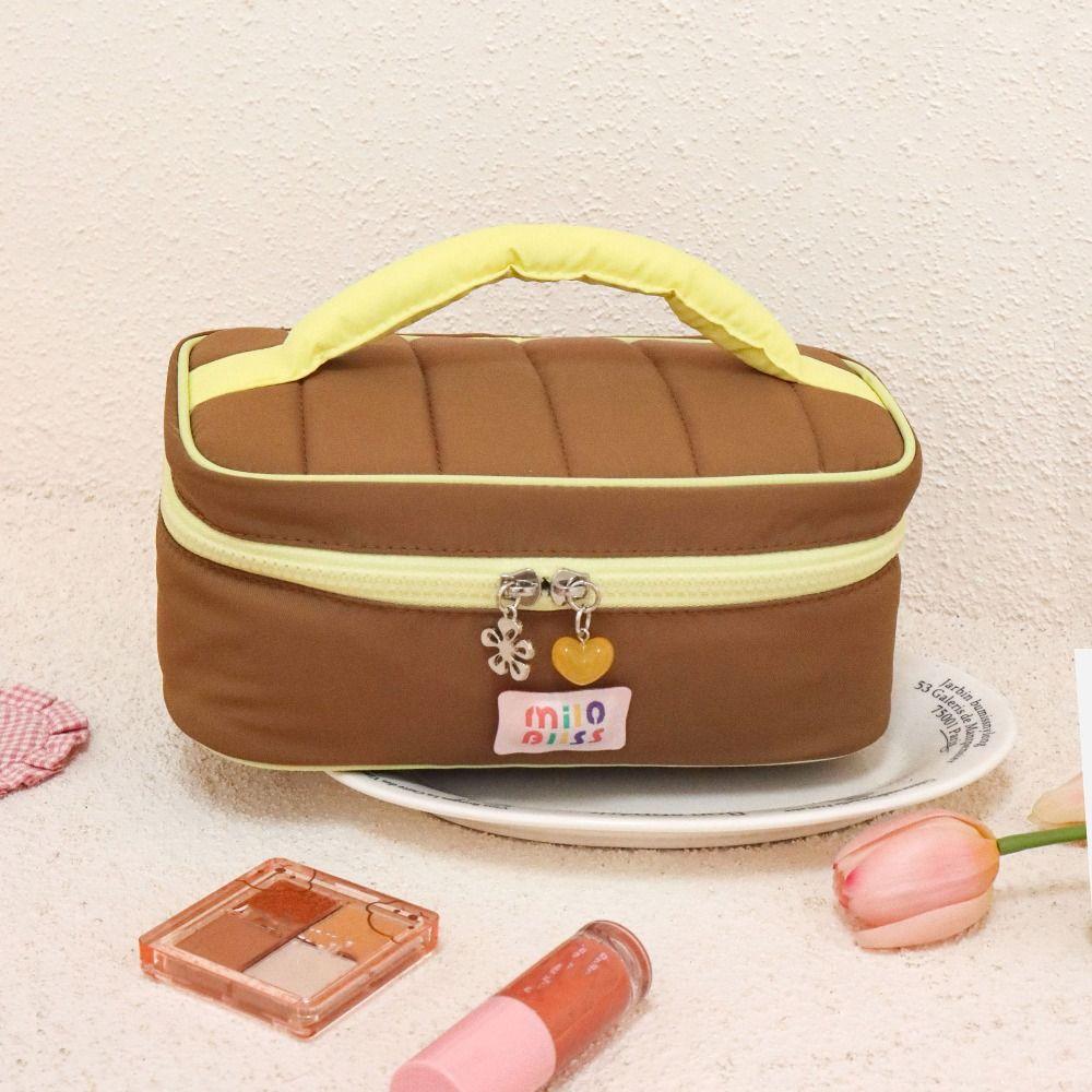 Small Fresh Macaron Cosmetic Bag Large Capacity Girl Series Storage Handbag Travel Cosmetic Handbag Portable Contrast Color