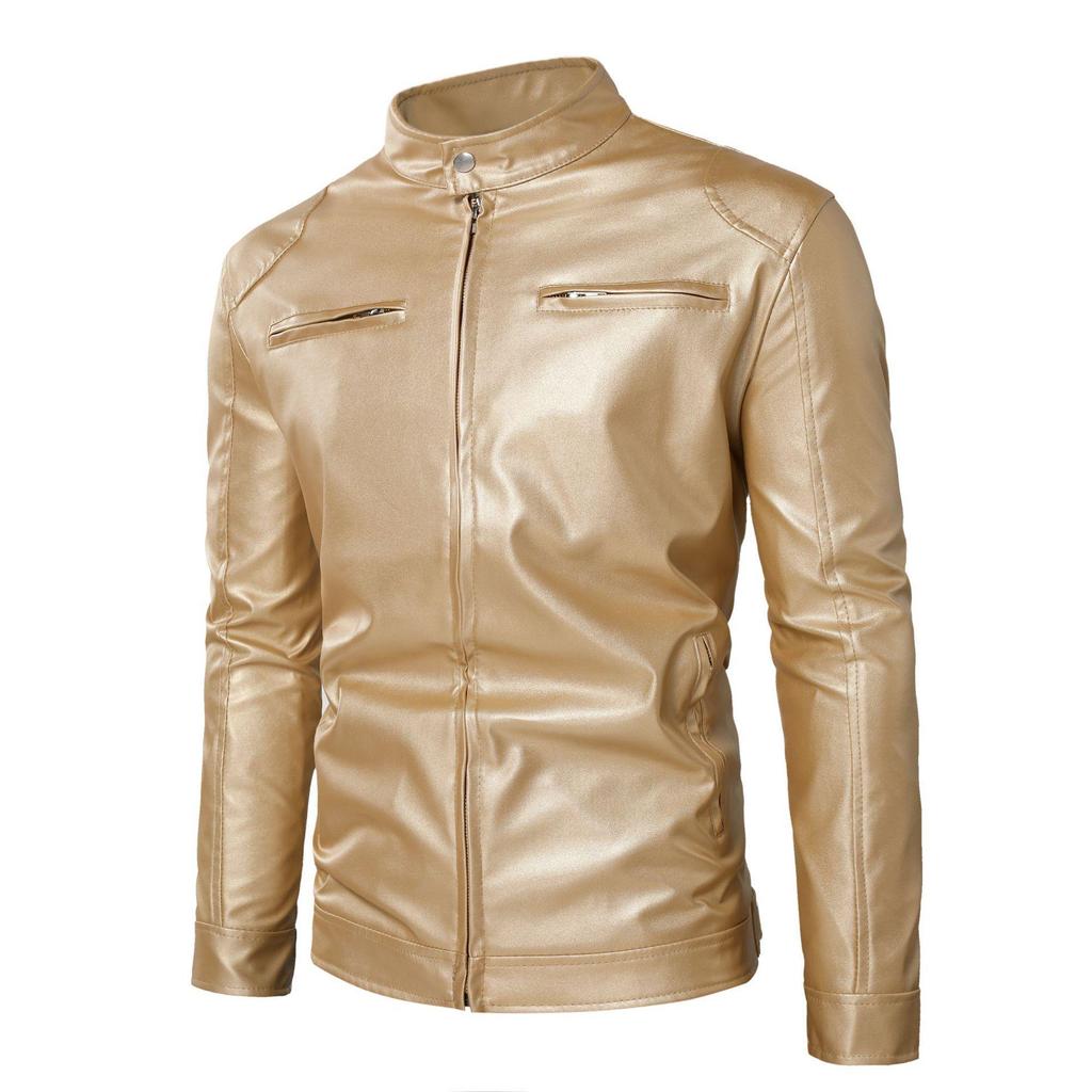 Herren-Lederjacke mit langen Ärmeln, glänzend, in Gold und Silber, Größe L