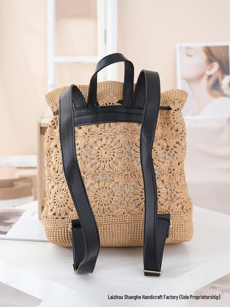 Stylish Minimalist Women's Commuter Backpack - Large Capacity, Versatile Hollowed-Out Straw Braided Design