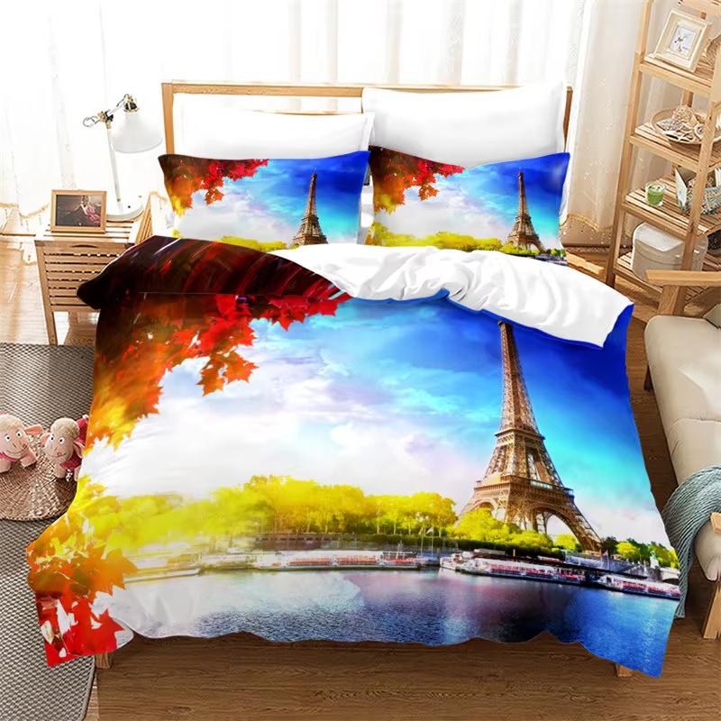 Eiffel Tower Duvet Cover Set Paris Twin Full Queen King Bedding Set For Girl Women Couple Room Romantic Theme Comforter Cover