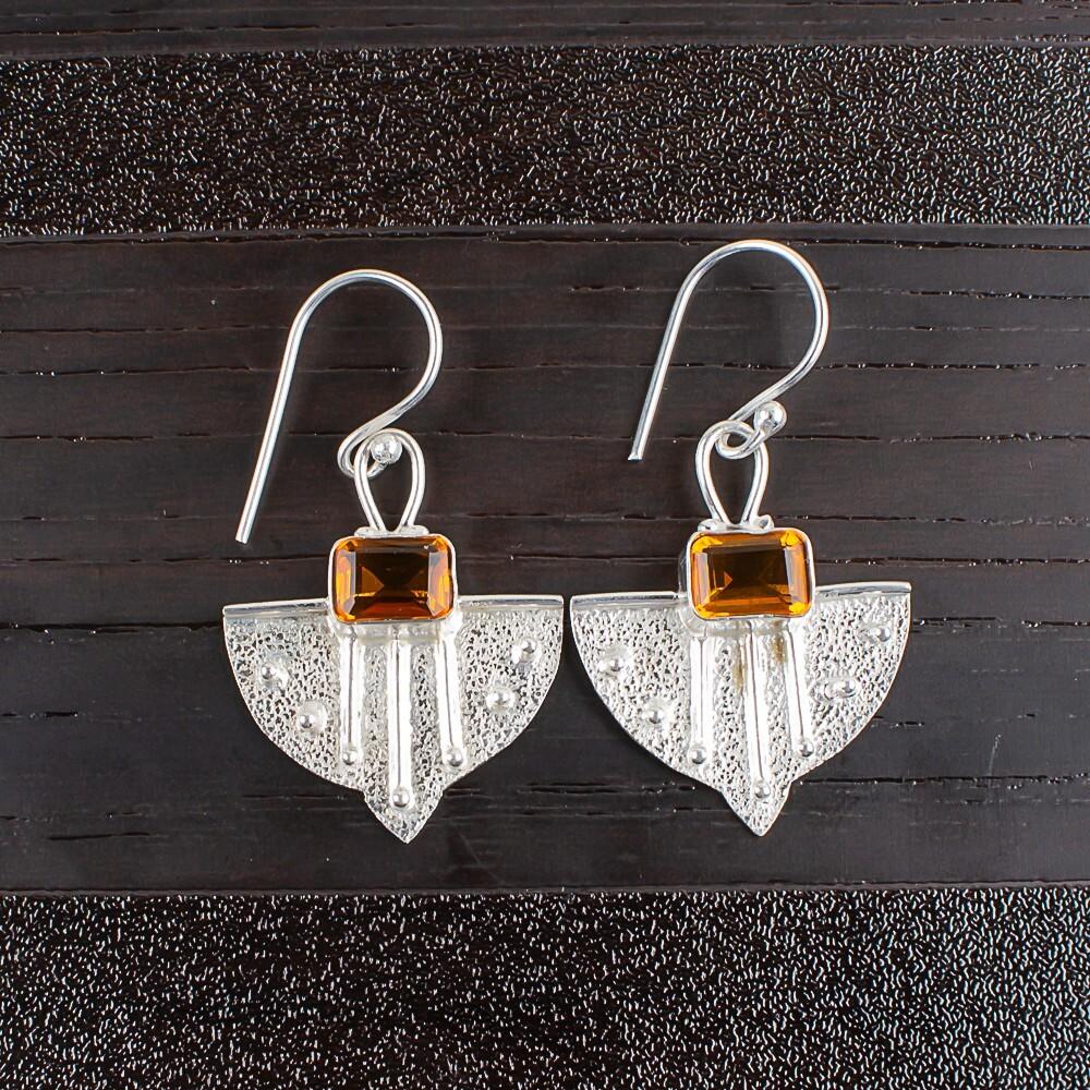 Citrine Gemstone 925 Sterling Silver Jewelry Handmade Earrings1.19" Gift For Her EE-65-4