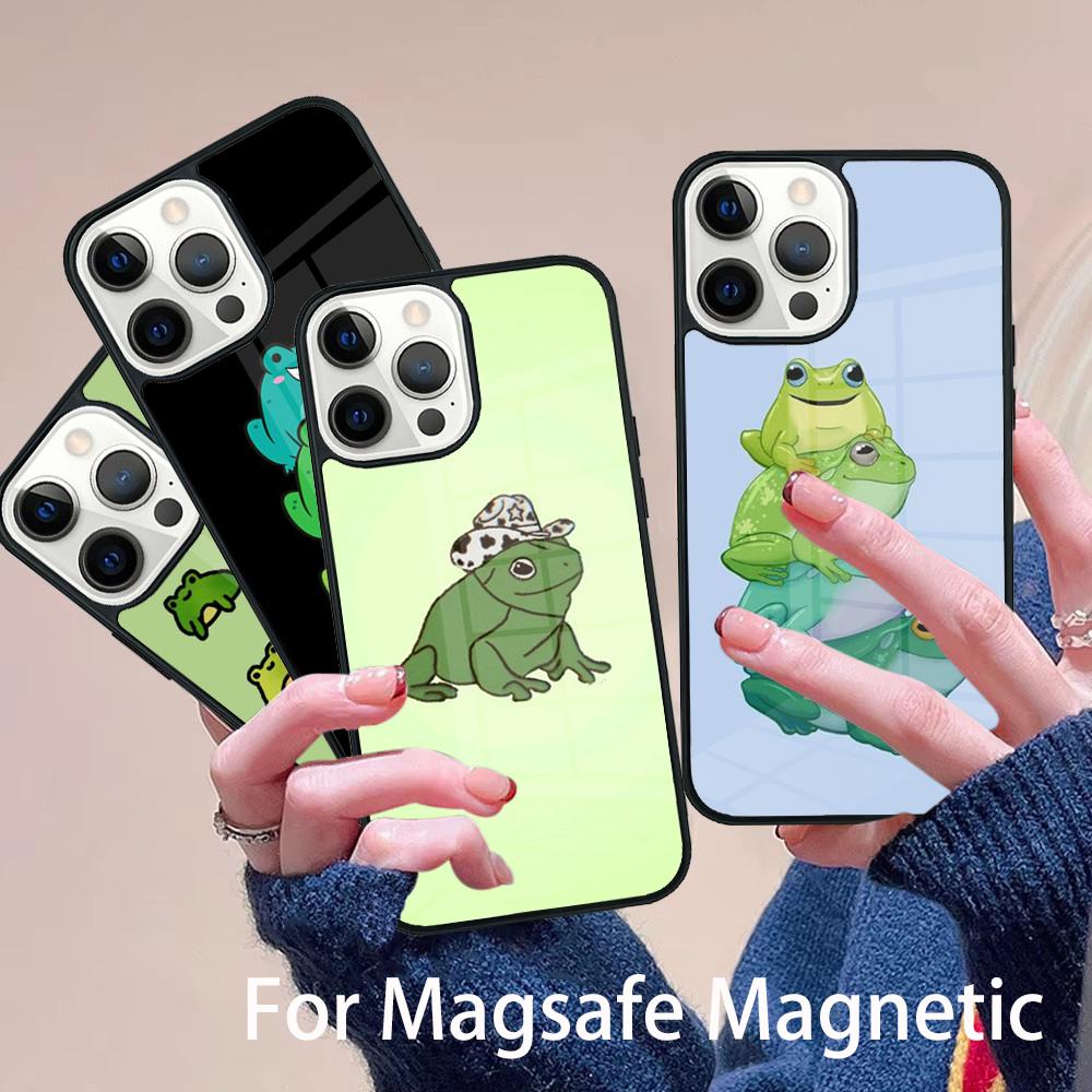Cartoon Frogs Phone Case Magesafe Magnetic Wireless Charge Cover For IPhone 16 11 12 13 14 15 Pro Max Plus Mini