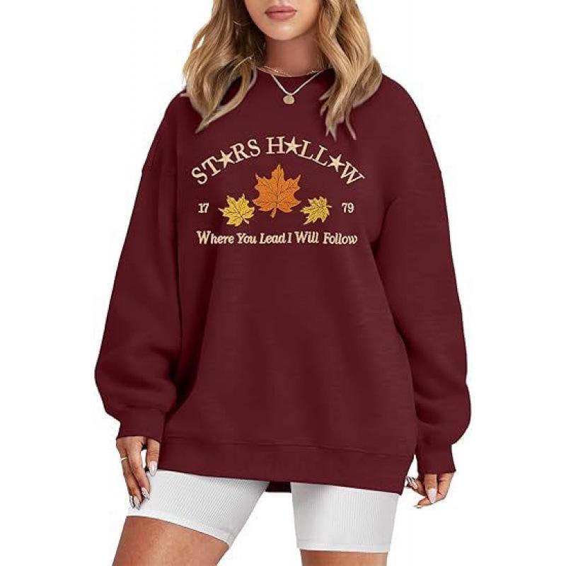 2025 Women's Crew Neck Sweatshirt with Autumn Leaf Pattern Print - New Autumn/Winter Style