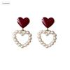 Korean Hollow Heart Pearl Earrings - Sweet Drip Oil Peach Heart Studs