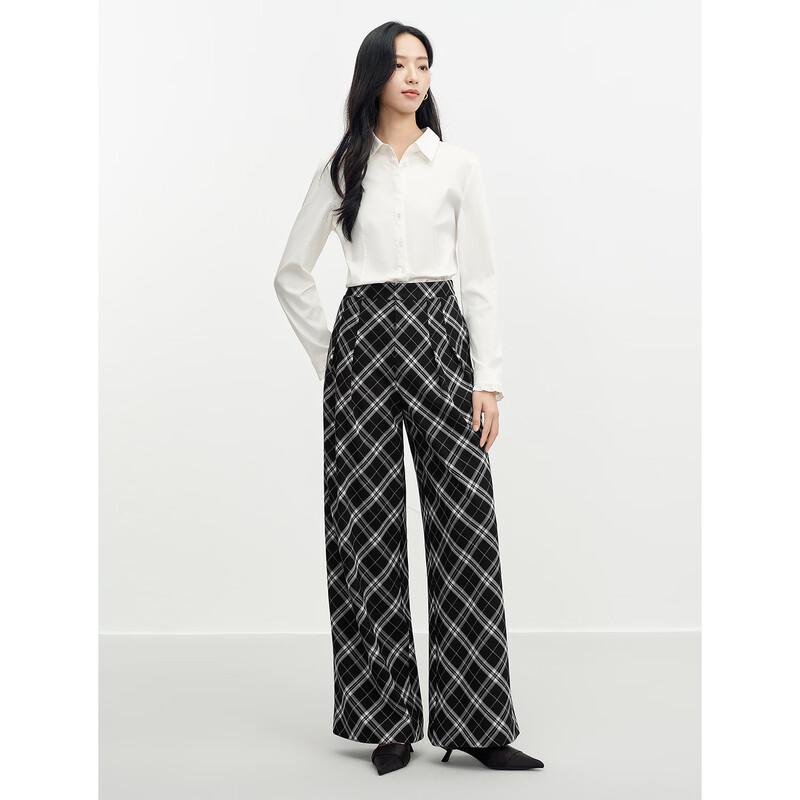 JUZUI Retro Plaid Wide-Leg Casual Pants