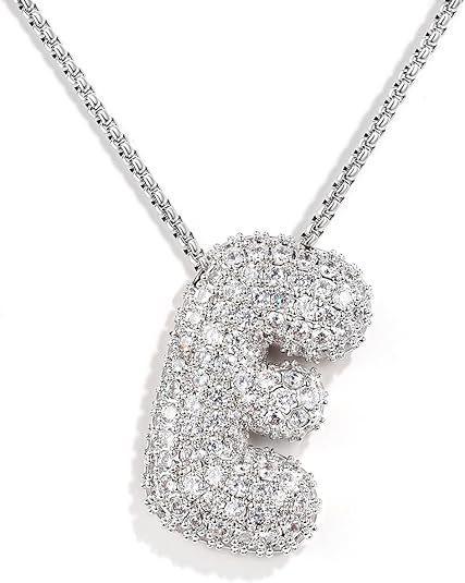 Cz Zircon Fat Initial A-Z Letters Balloon Bubble Pendant Necklace For Women Men Stainless Steel Box Chain Hip Hop Iced Jewelry