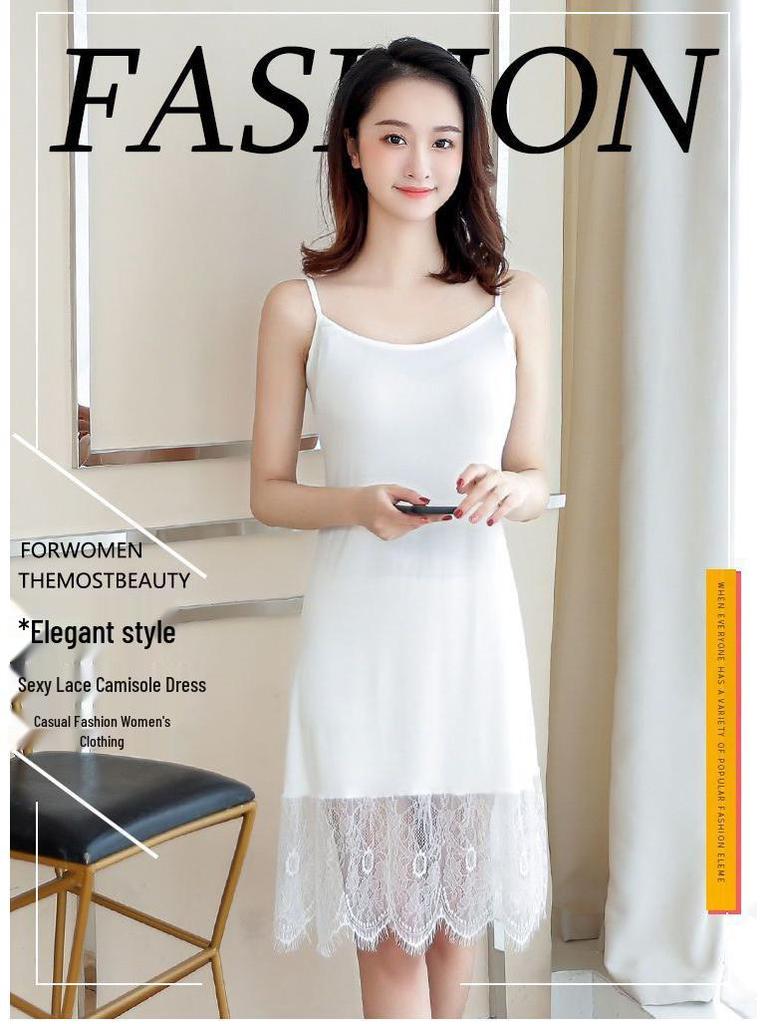 Korean Style Lace Back Plus Size Camisole Dress, Medium Long, 2026 Spring-Summer Collection