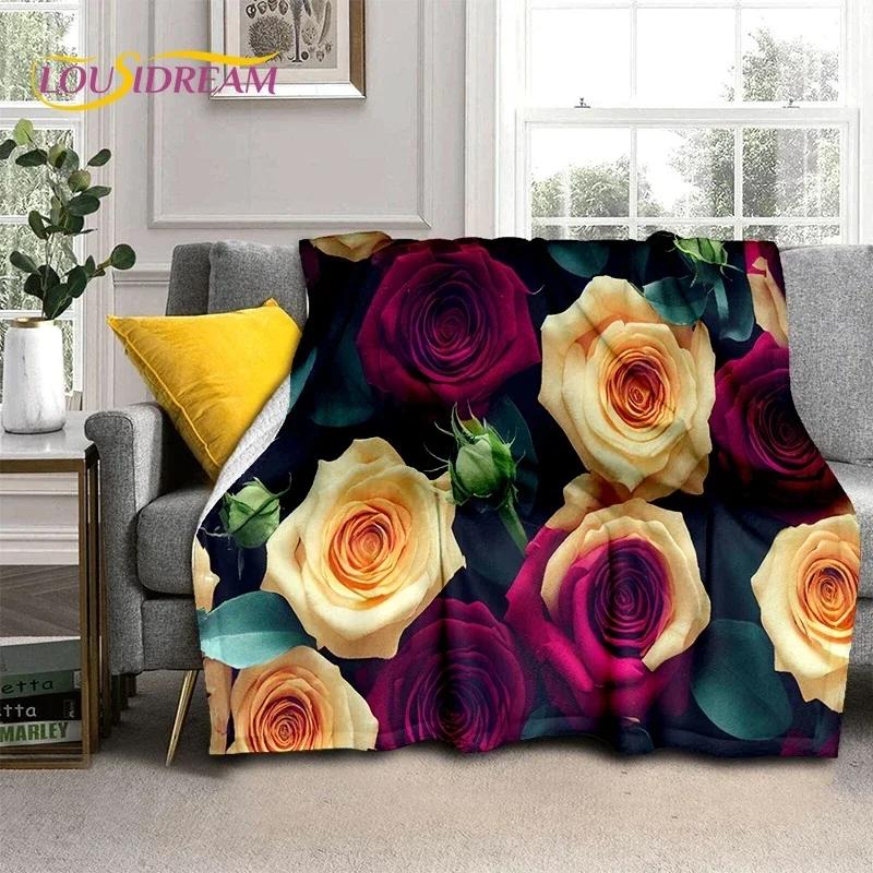 3D Rose Flowers Nordic Romantic Soft Flannel Blanket for Beds Bedroom Sofa Picnic,Throw Blanket for Cover Outdoors Leisure Gift